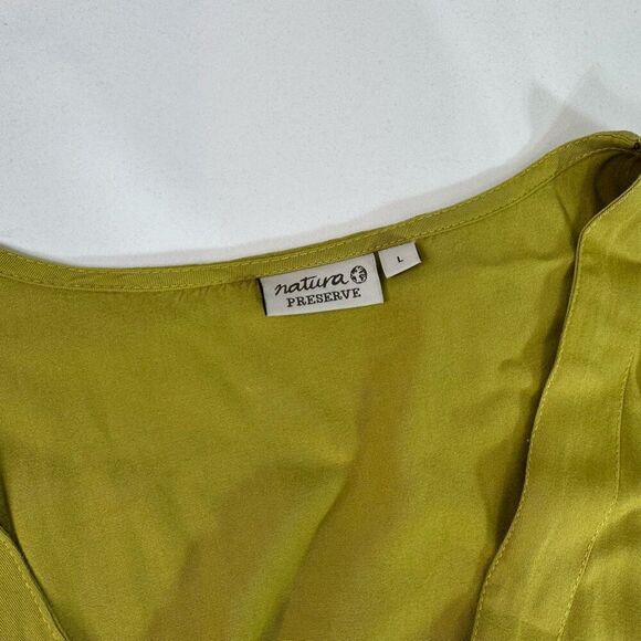 Natura Midi Dress Womens Large Green Tencel Button Down V Neck Short Sleeve Sun - Picture 4 of 9